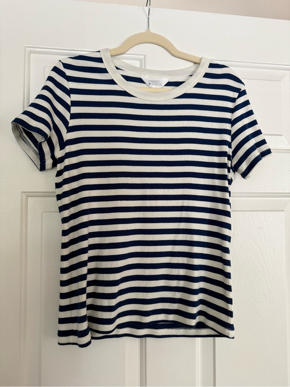 Market & Spruce Navy/White Striped Crewneck Short Sleeve Tee